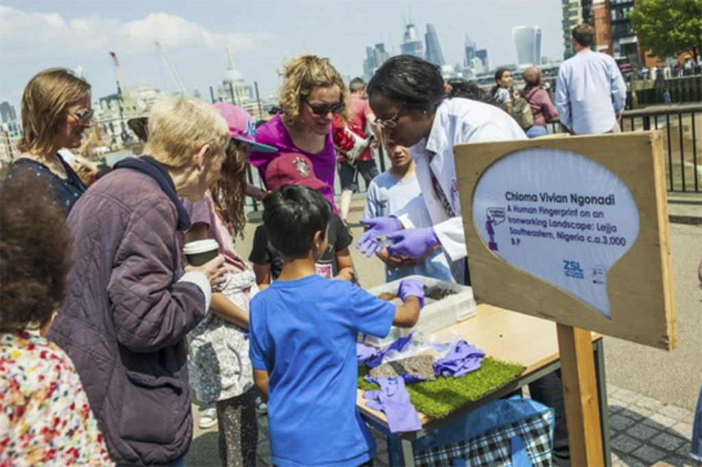 Chloma Vivian Ngonadi presents her research at the Soapbox Science 2018 event in London. Credits: Soapbox Science London.
