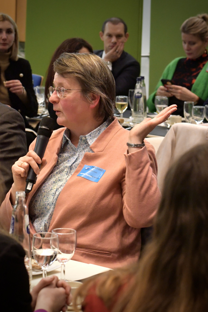 Europlanet President-Elect, Ann Carine Vandaele, participating in the discussion at the Dinner Debate 'Promoting the importance of space policies and a European Space Strategy'.