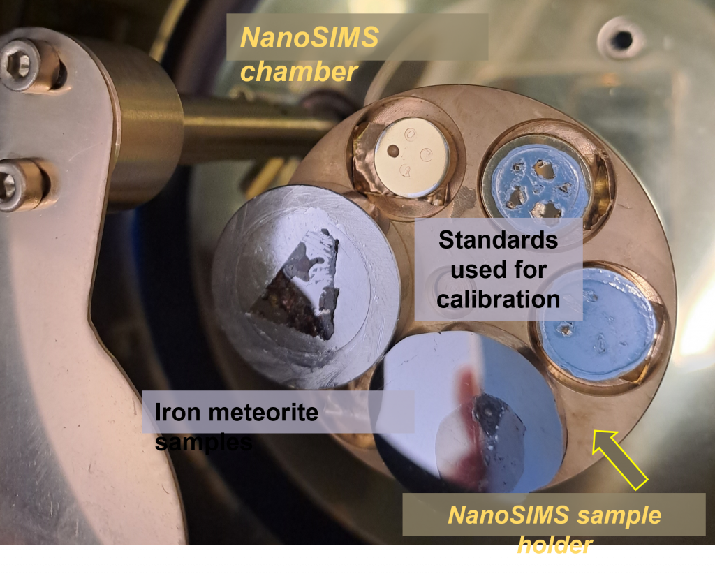 NanoSIMS chamber, samples and standards.
