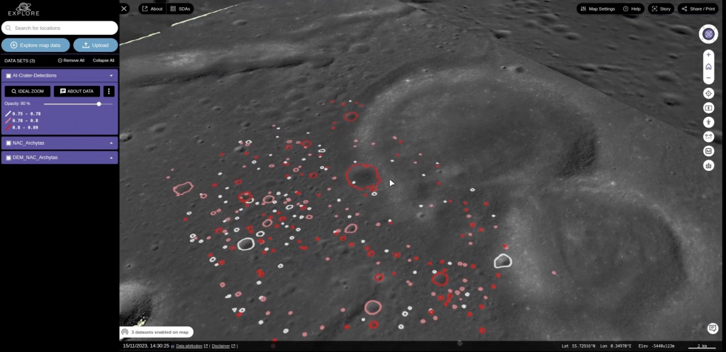 With the EXPLORE lunar tools, pre-trained deep learning models help identify craters and map features.